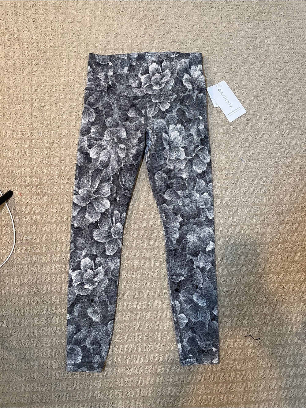 Athleta Black & Gray Floral High-Rise Leggings